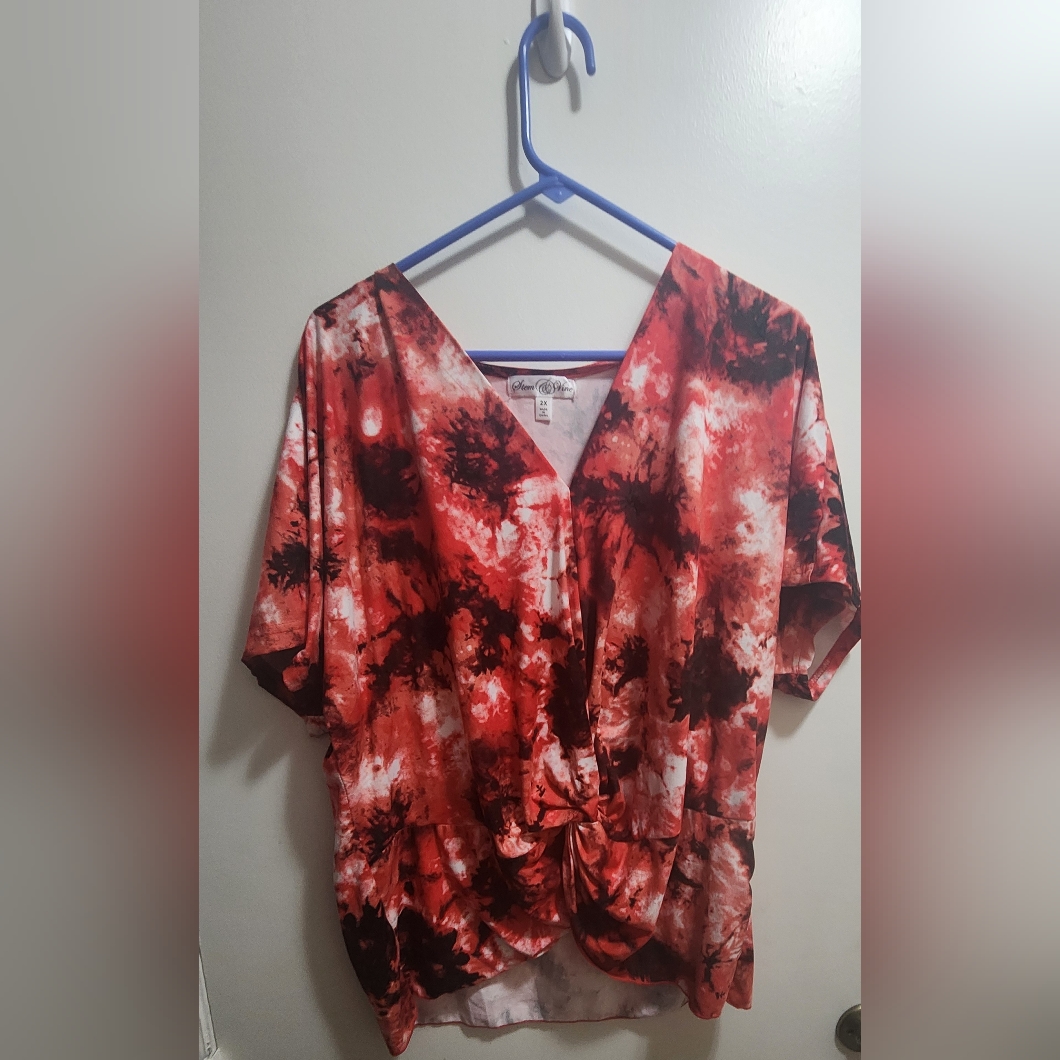Stone & Vine Tie Dye Twist Front Blouse 2x Nwot